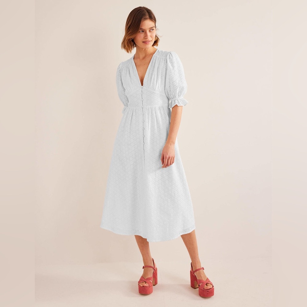 Boden NWT White Broderie Midi Tea Dress Size 10R